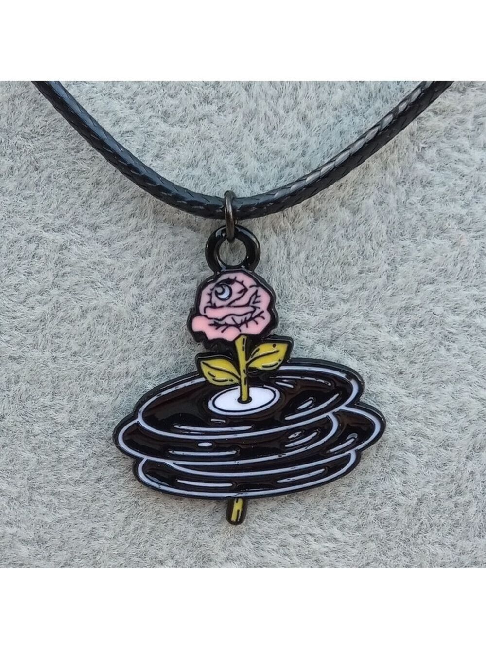 2/$10 Elegant Pink and Black Rose Vinyl Records Pendant Necklace